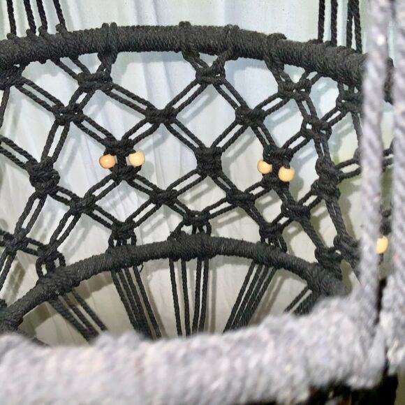 vintage black macrame hanging planter wooden beads - Picture 5 of 7